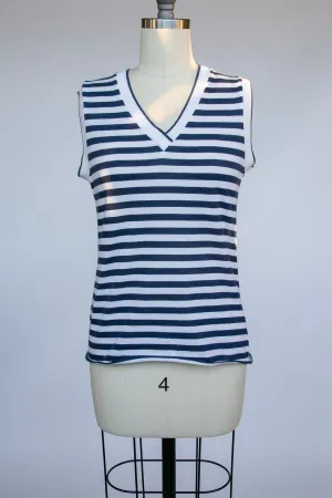 1970s Tank Top Striped Knit V Neck Sleeveless Tee S