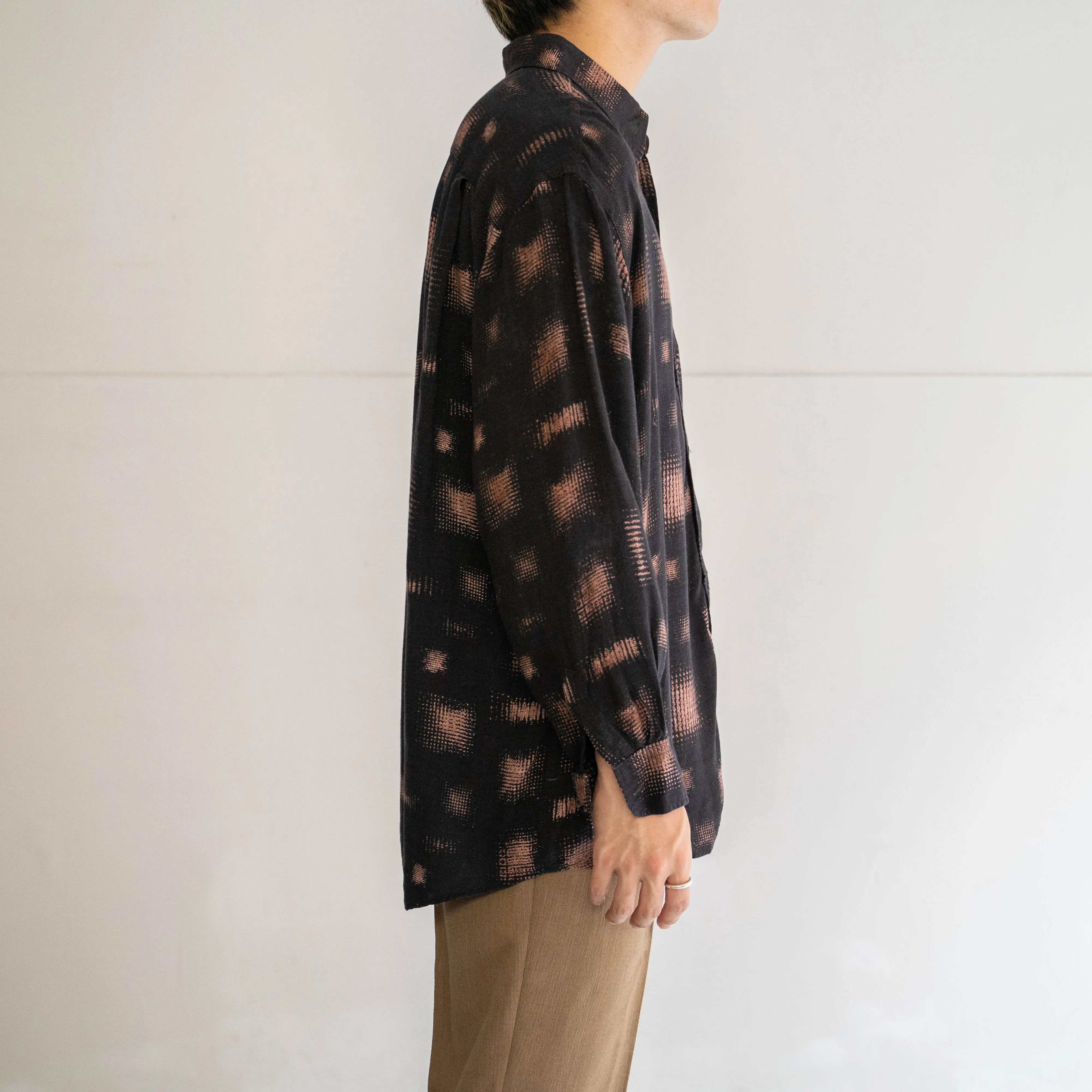 1990s black base abstract design rayon polyester? shirt