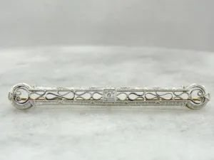 900 Platinum and Diamond Outstanding Filigree Edwaridan Bar Pin Brooch