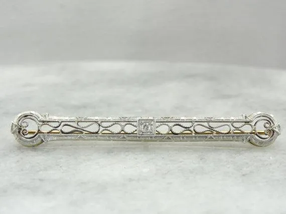 900 Platinum and Diamond Outstanding Filigree Edwaridan Bar Pin Brooch