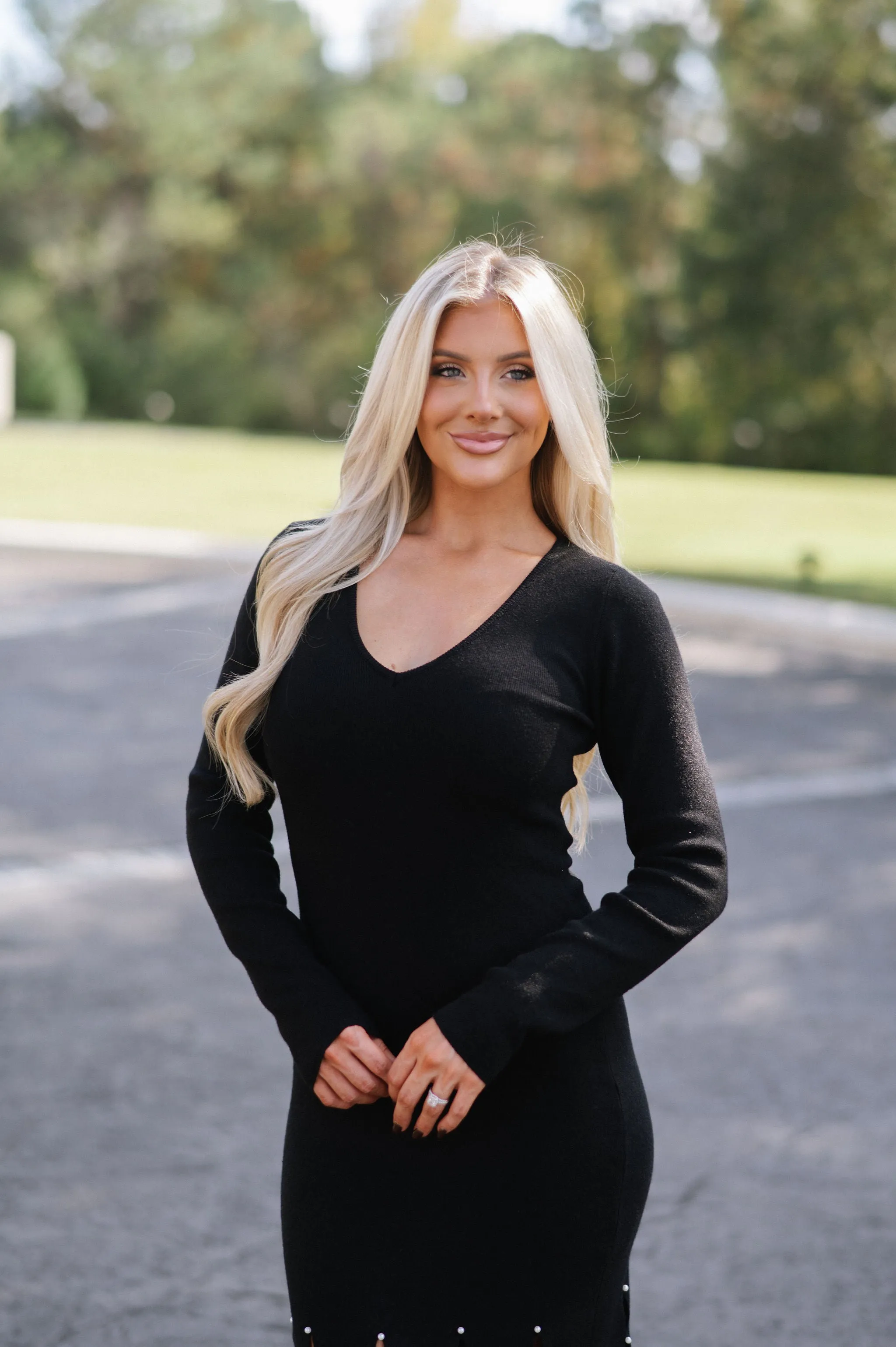 Abella Knit Midi Dress- Black