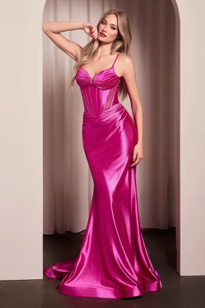 ALICIA Glitter Dusted Fitted Stretch Satin Prom & Formal Gown
