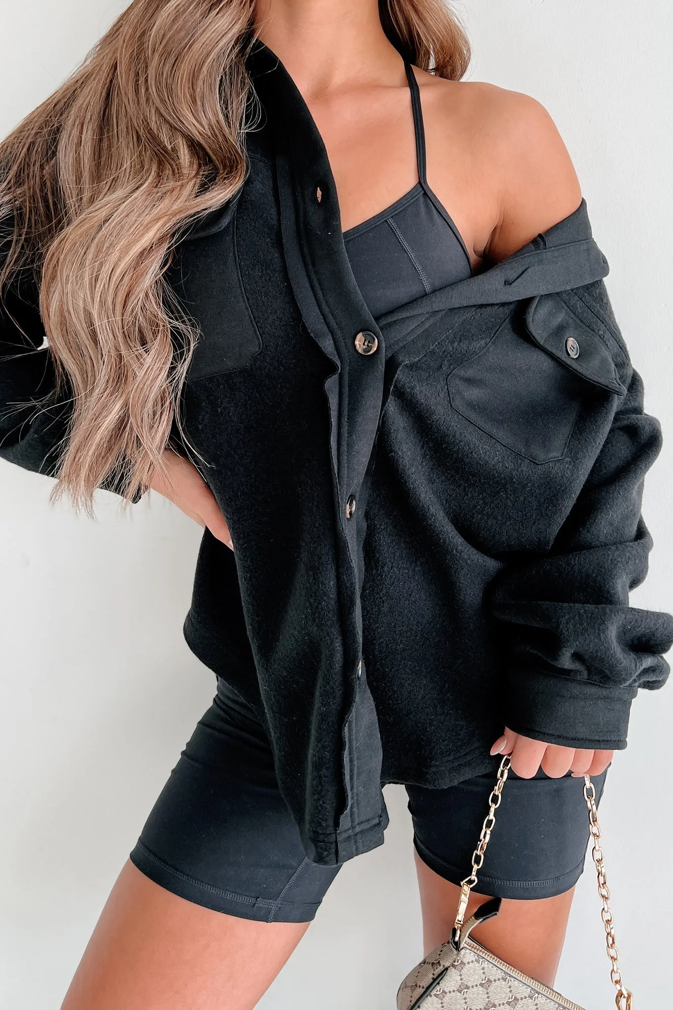 Asking For A Friend Fleece Shacket (Black)