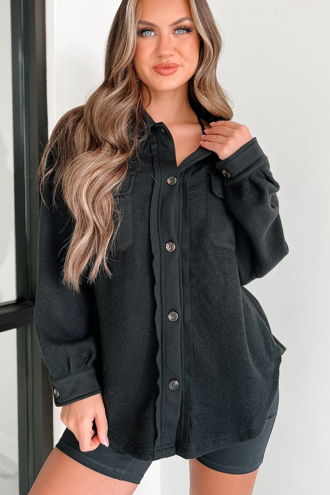 Asking For A Friend Fleece Shacket (Black)