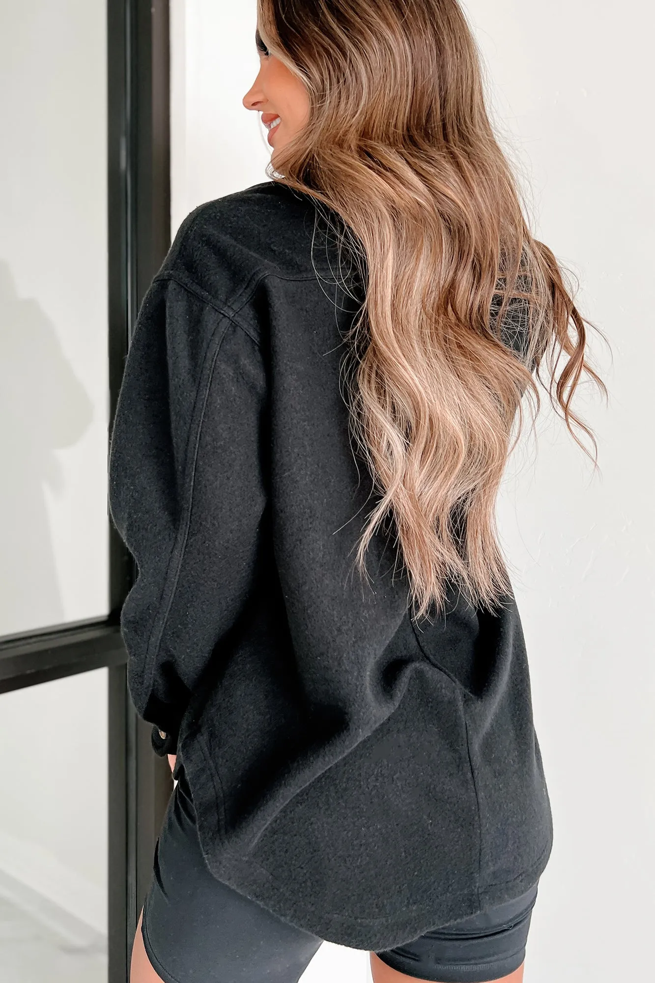 Asking For A Friend Fleece Shacket (Black)