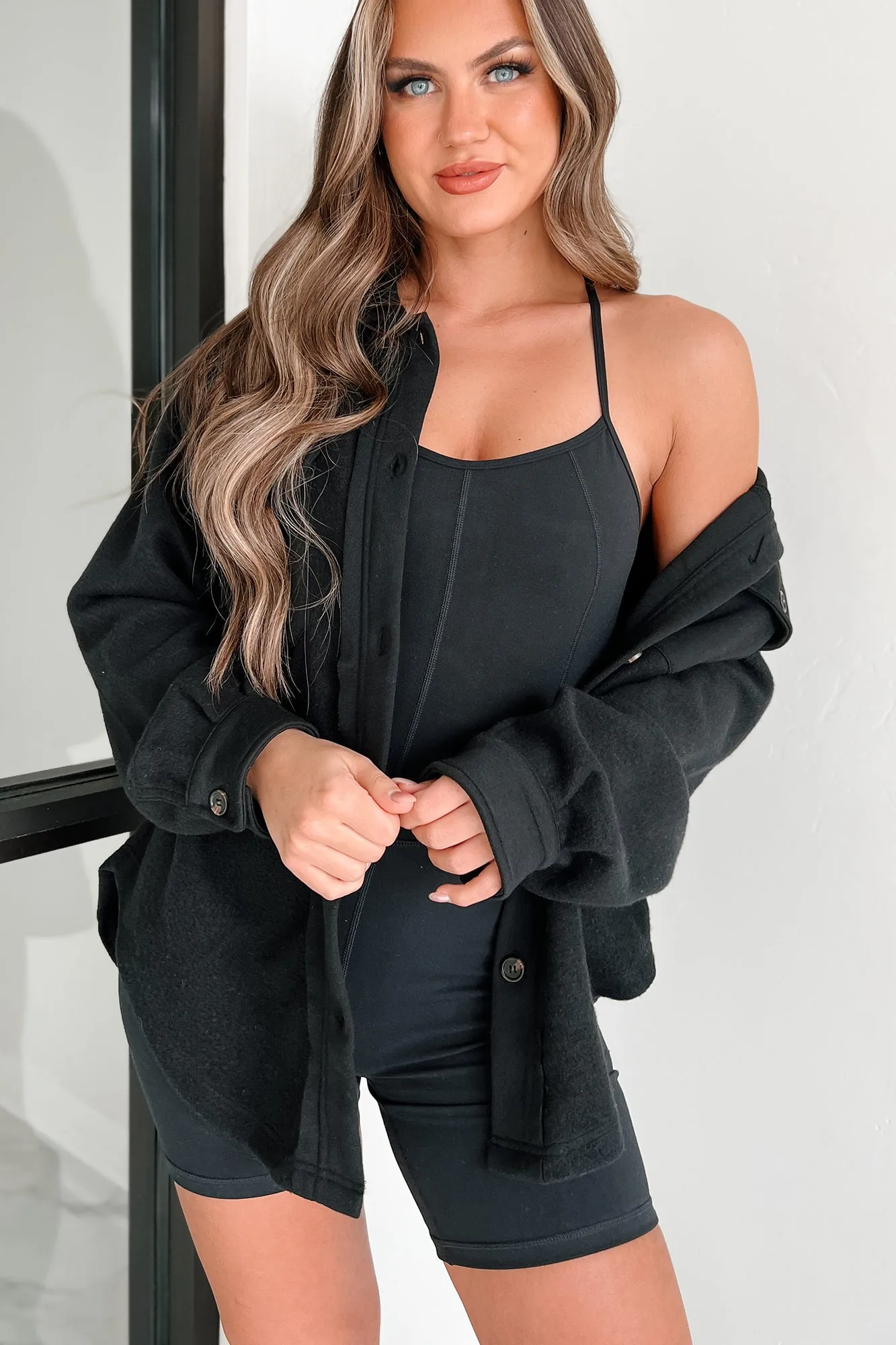 Asking For A Friend Fleece Shacket (Black)