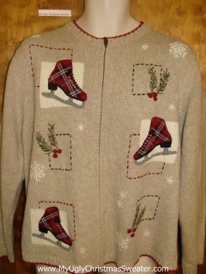 Awful Plaid Ice Skates Ugly Christmas Sweater