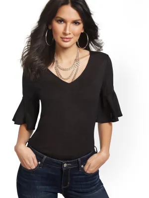 Bell-Cuff V-Neck Sweater - Sweet Pea
