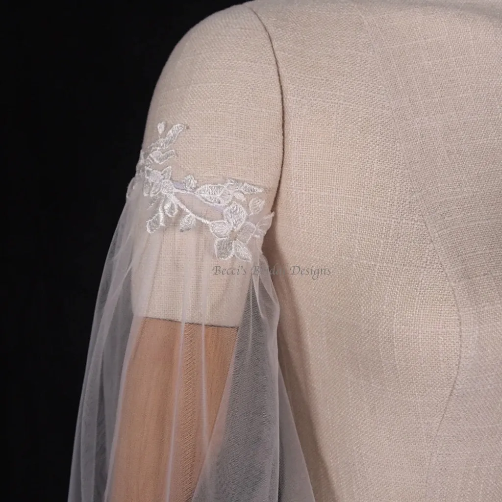 Bicep Wedding Cape with Lace, Detachable Dress Sleeves, Bridal Wings, Veil, Bride Cape