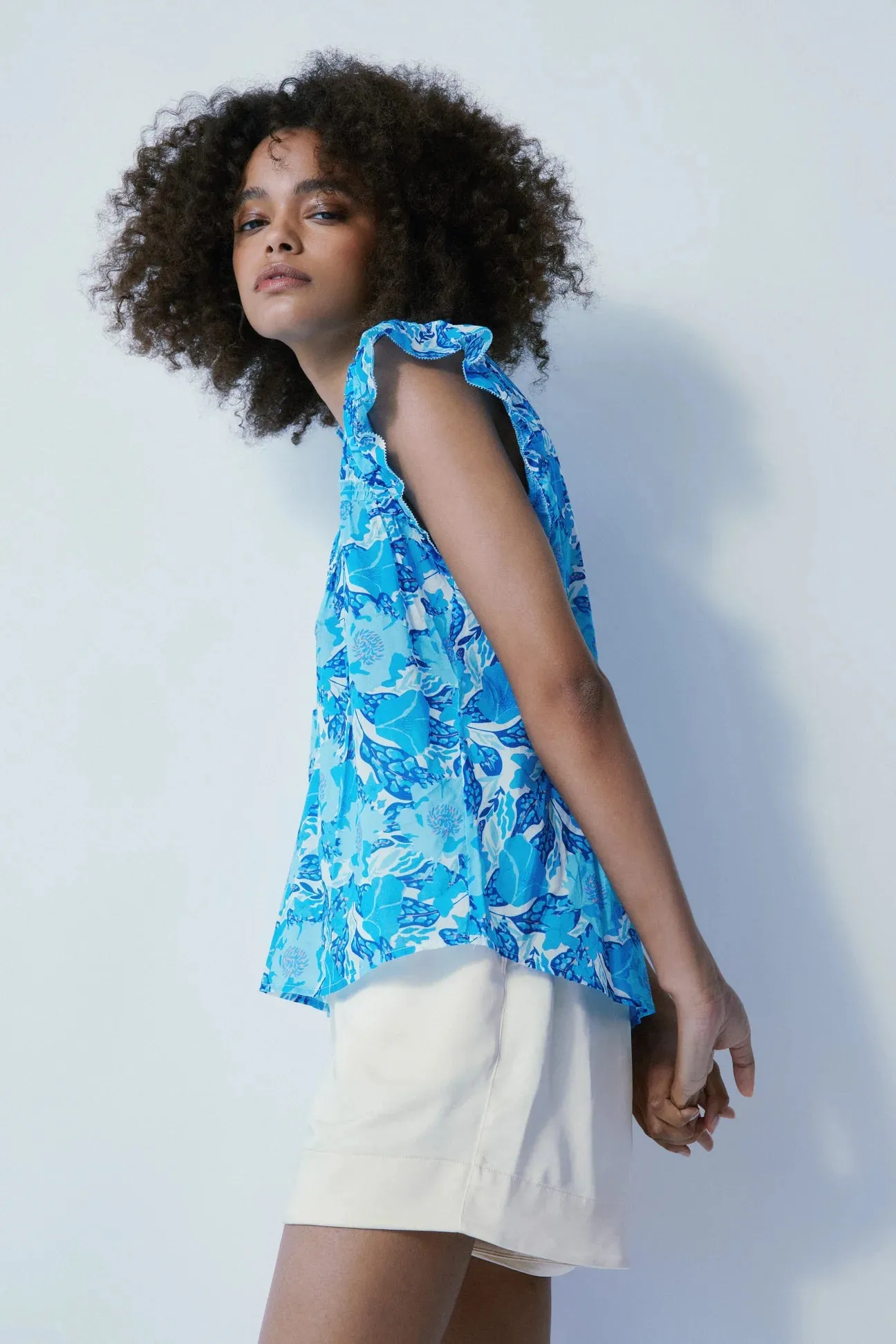 Blue Bloom Smocked Frill Krystel Blouse