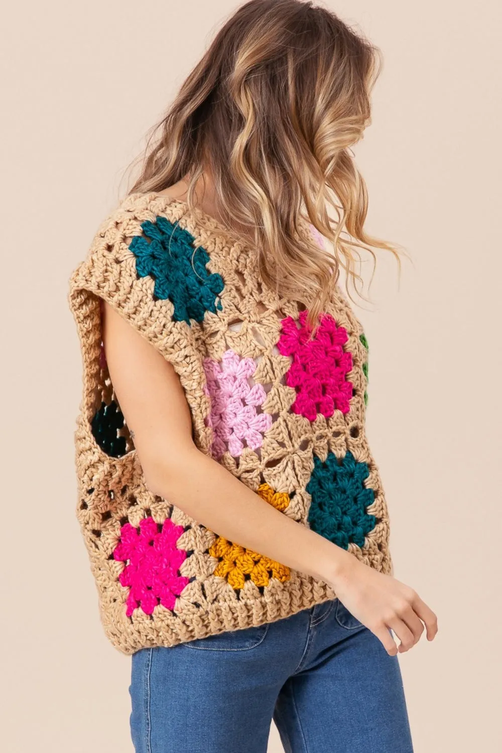 Blue Zone Planet |  BiBi Granny Square Openwork Sweater Vest