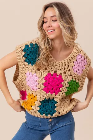 Blue Zone Planet |  BiBi Granny Square Openwork Sweater Vest