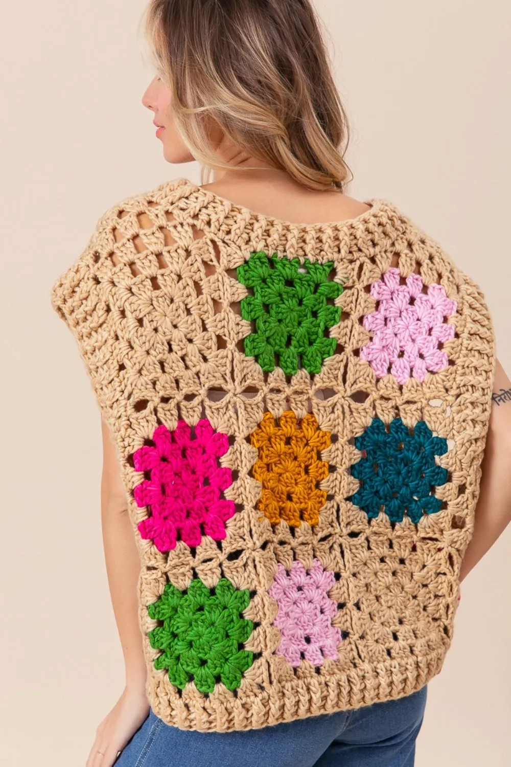 Blue Zone Planet |  BiBi Granny Square Openwork Sweater Vest