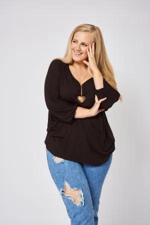 Brown Dolman Sleeve Top With Necklace