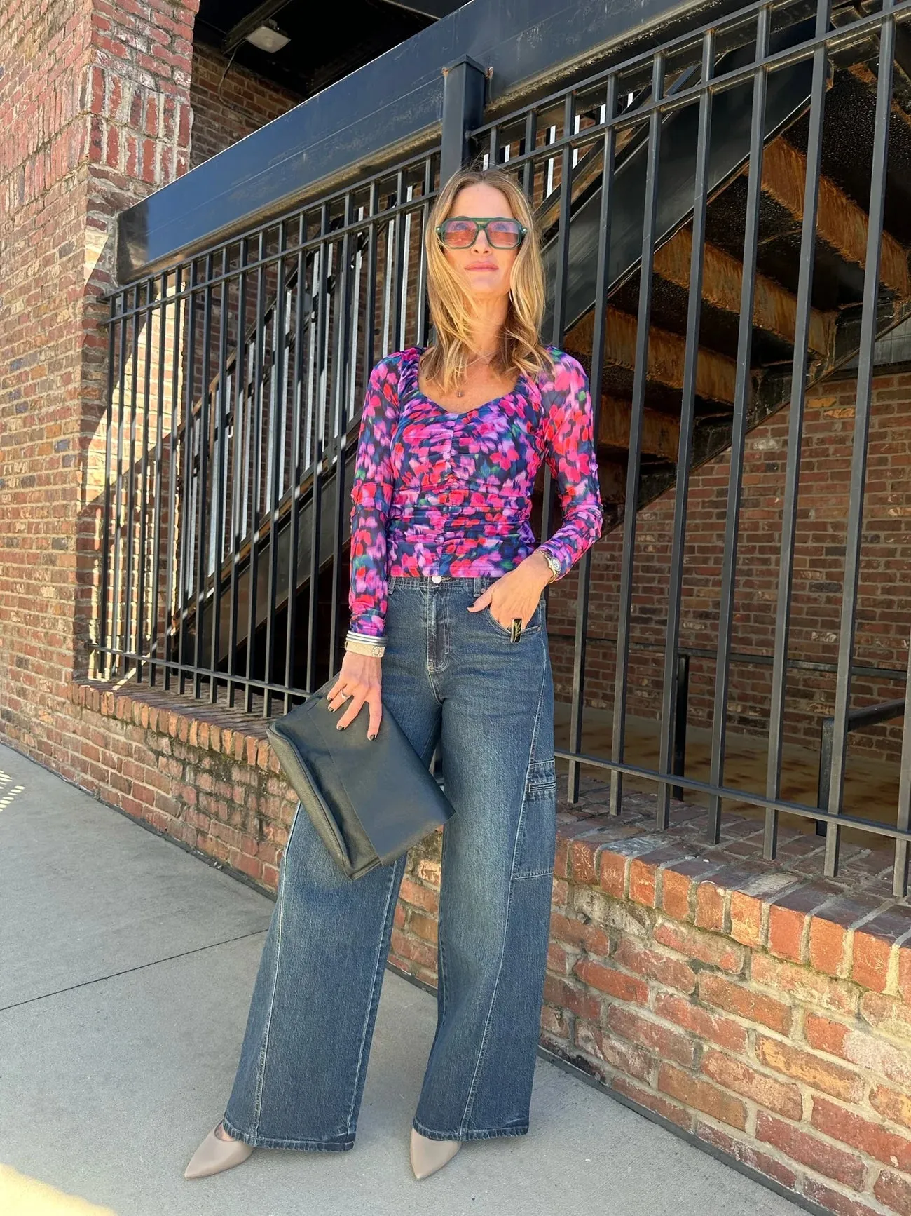 Calista Ruched Mesh Top-Floral