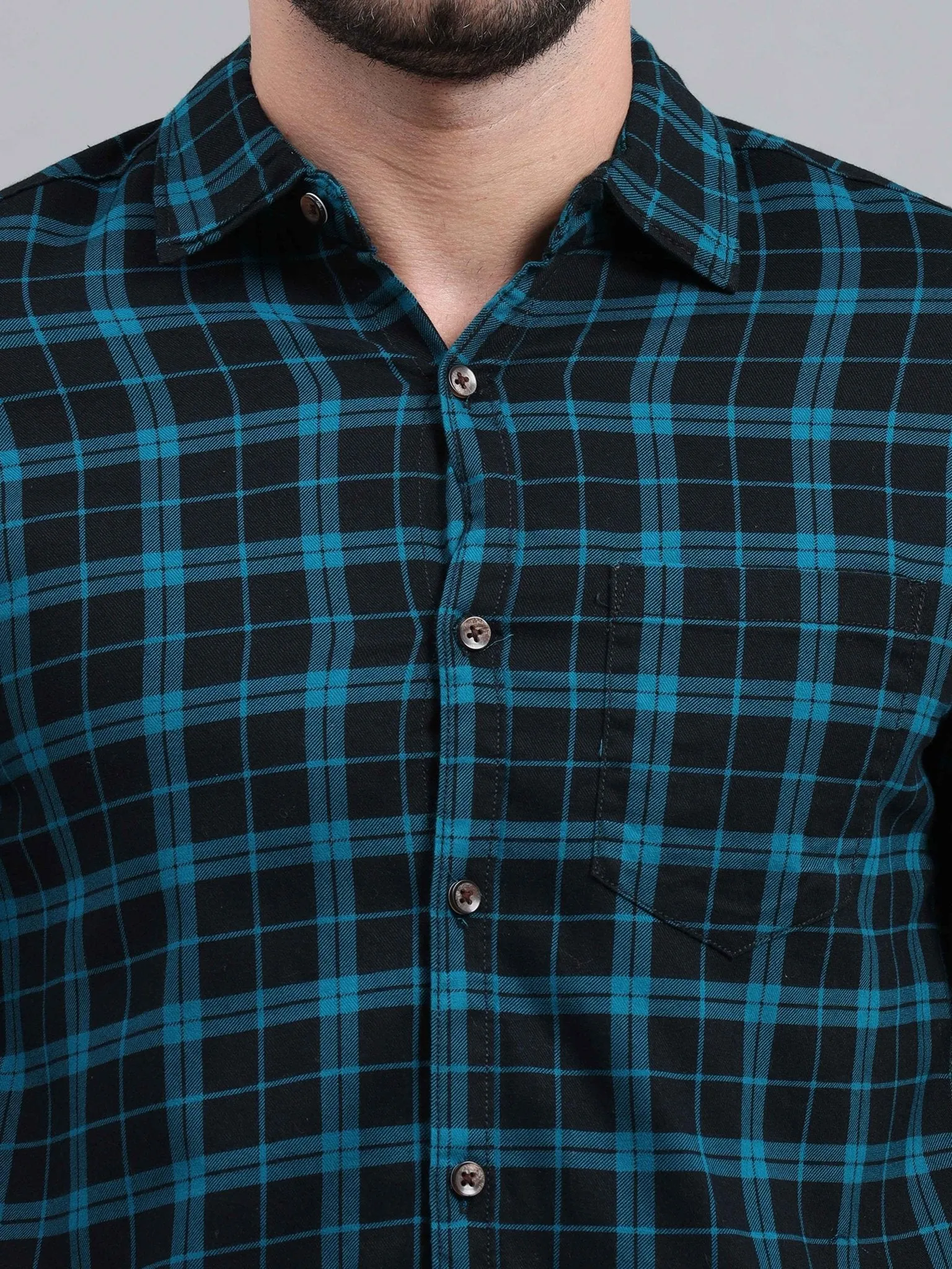 Checkered Cut Away Collar Casual Shirt