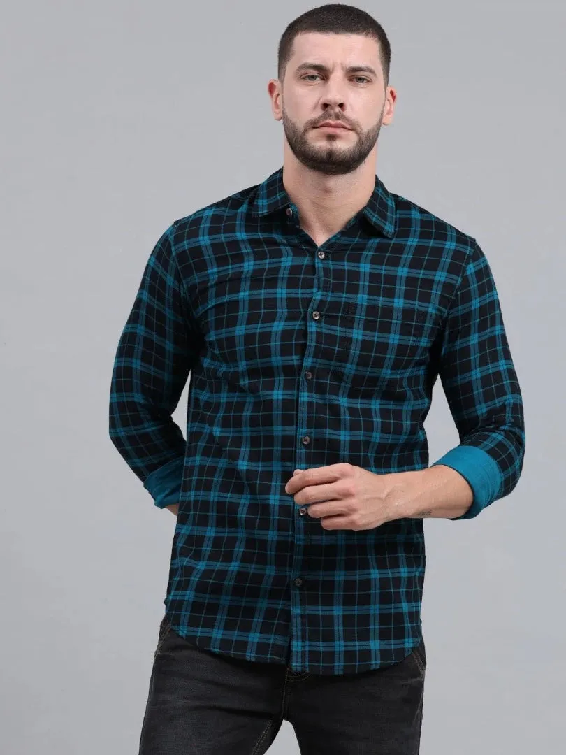 Checkered Cut Away Collar Casual Shirt