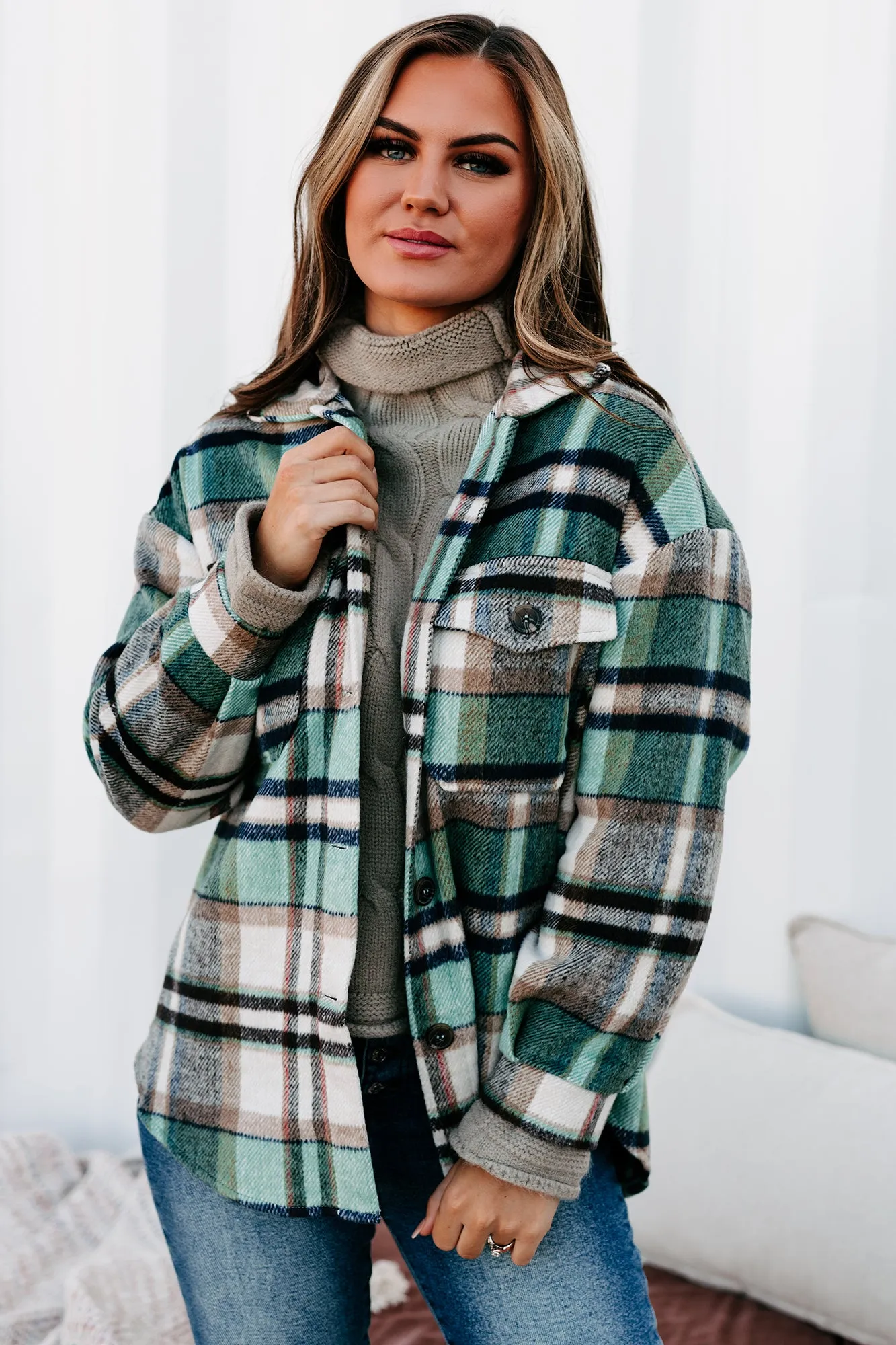 Cider Falls Oversized Plaid Shacket (Green)