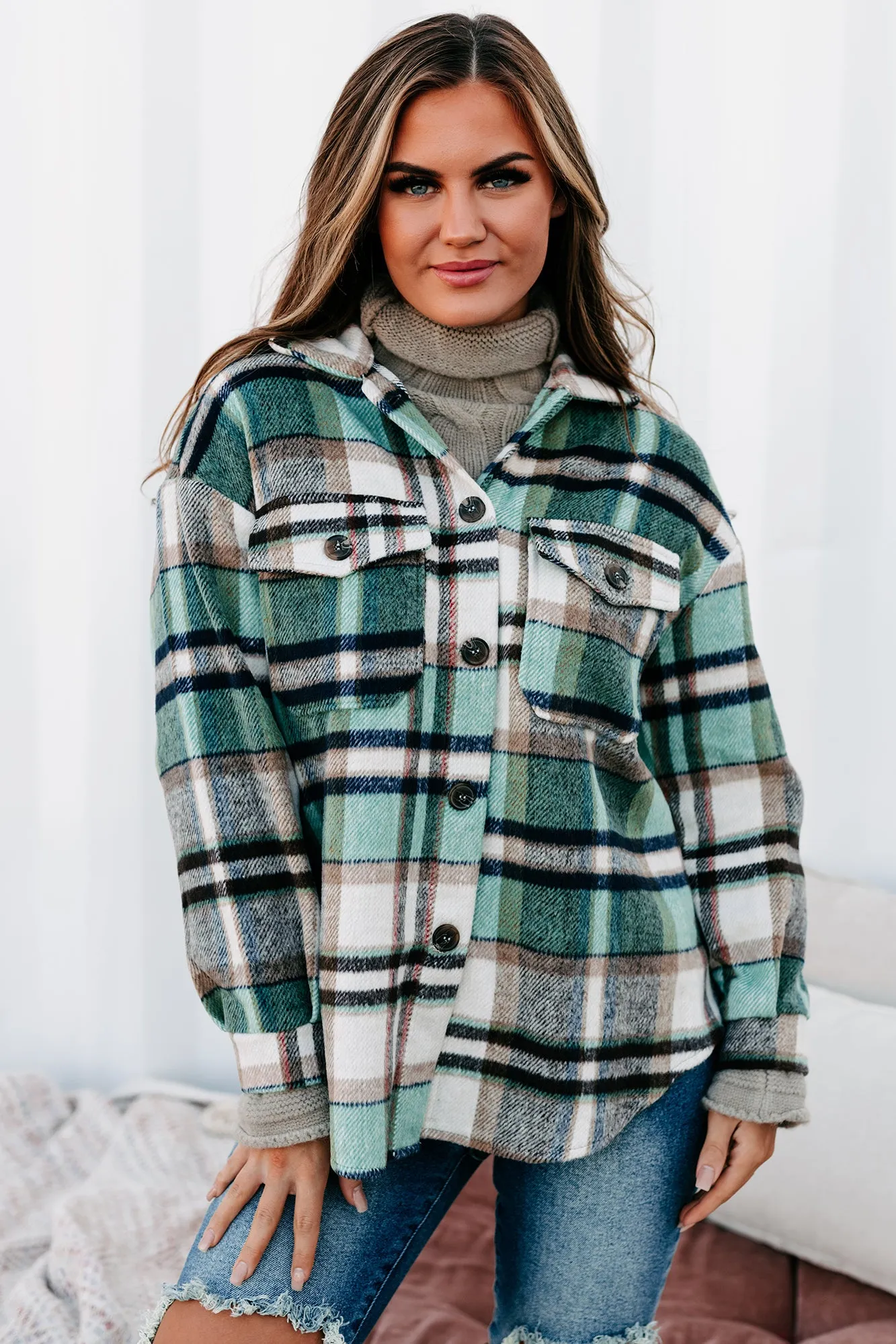 Cider Falls Oversized Plaid Shacket (Green)