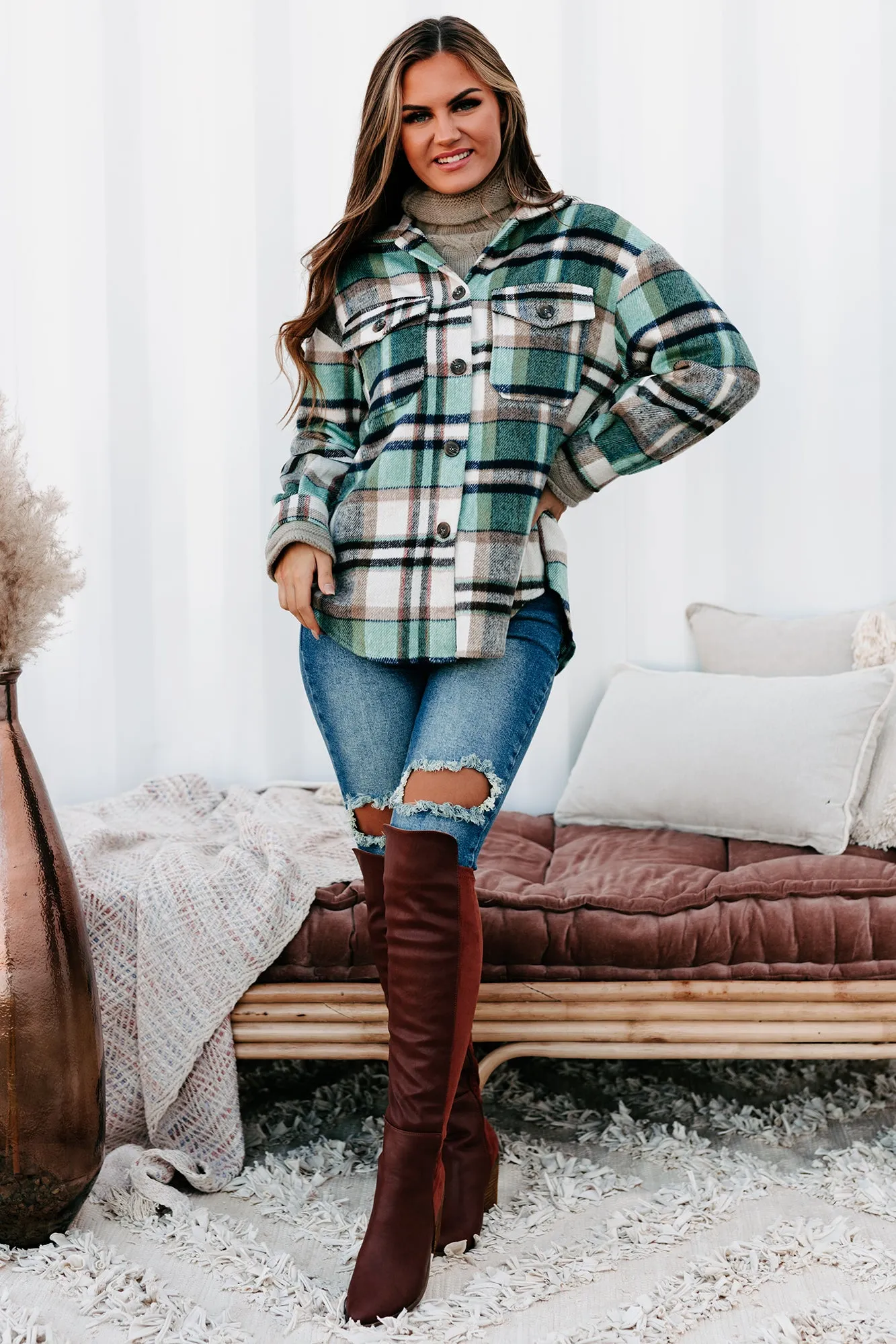 Cider Falls Oversized Plaid Shacket (Green)