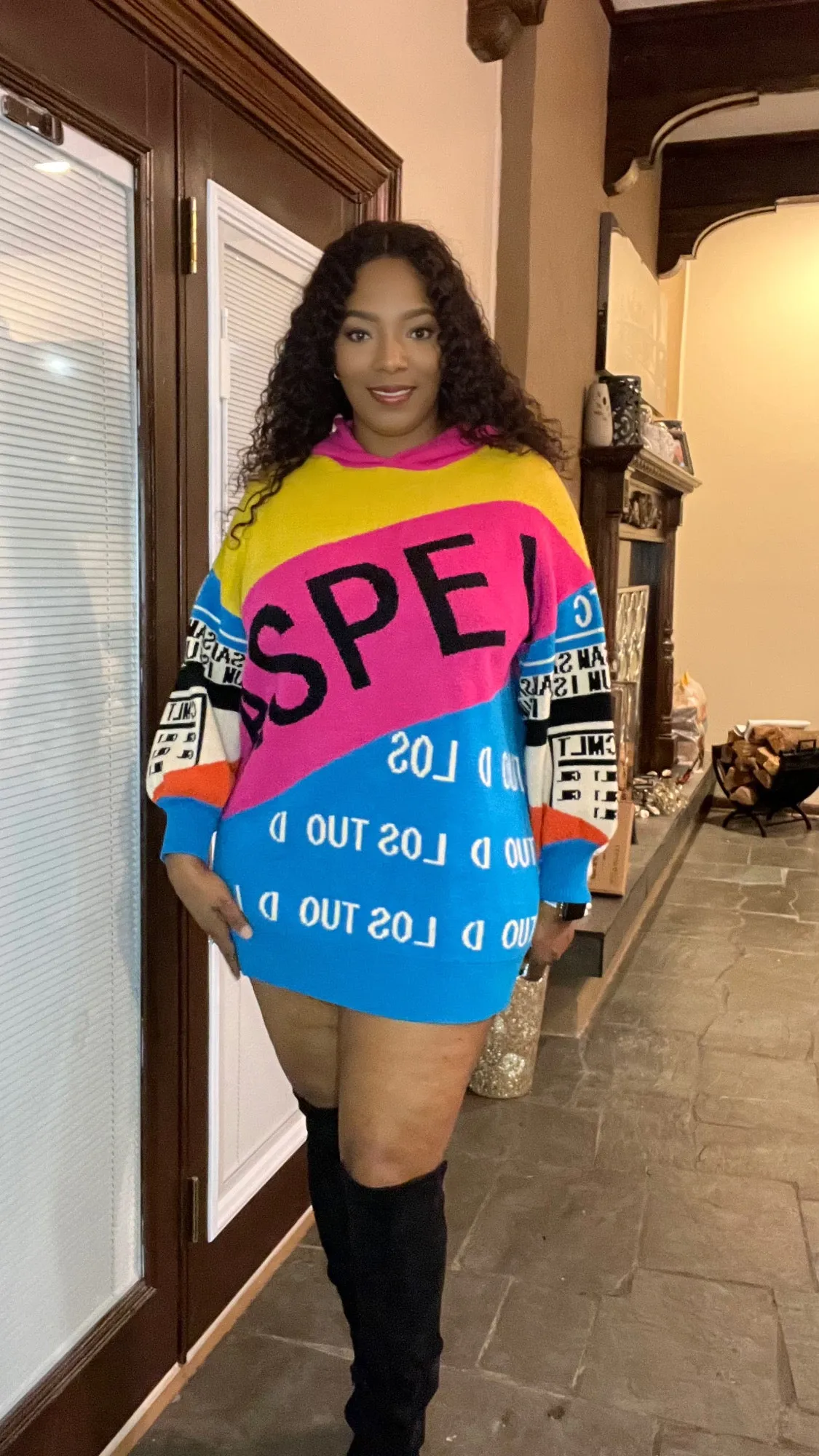 Colorful Sweater Hoodie Dress