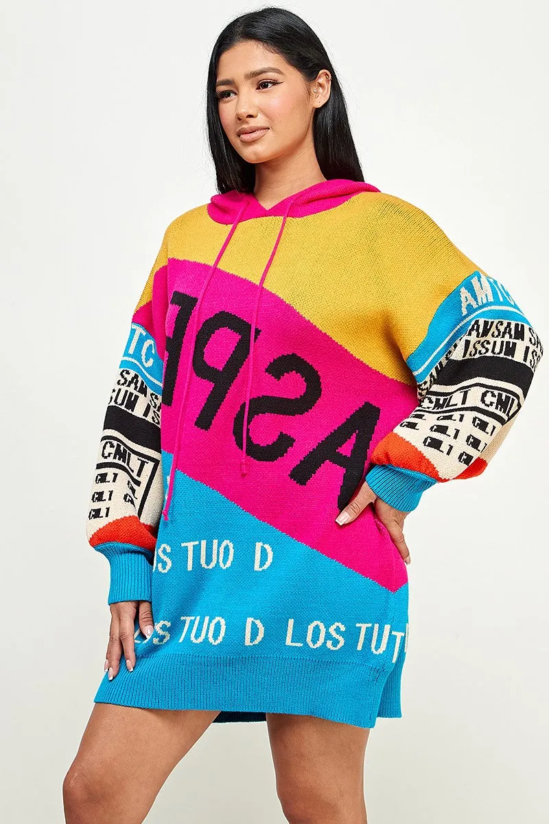 Colorful Sweater Hoodie Dress