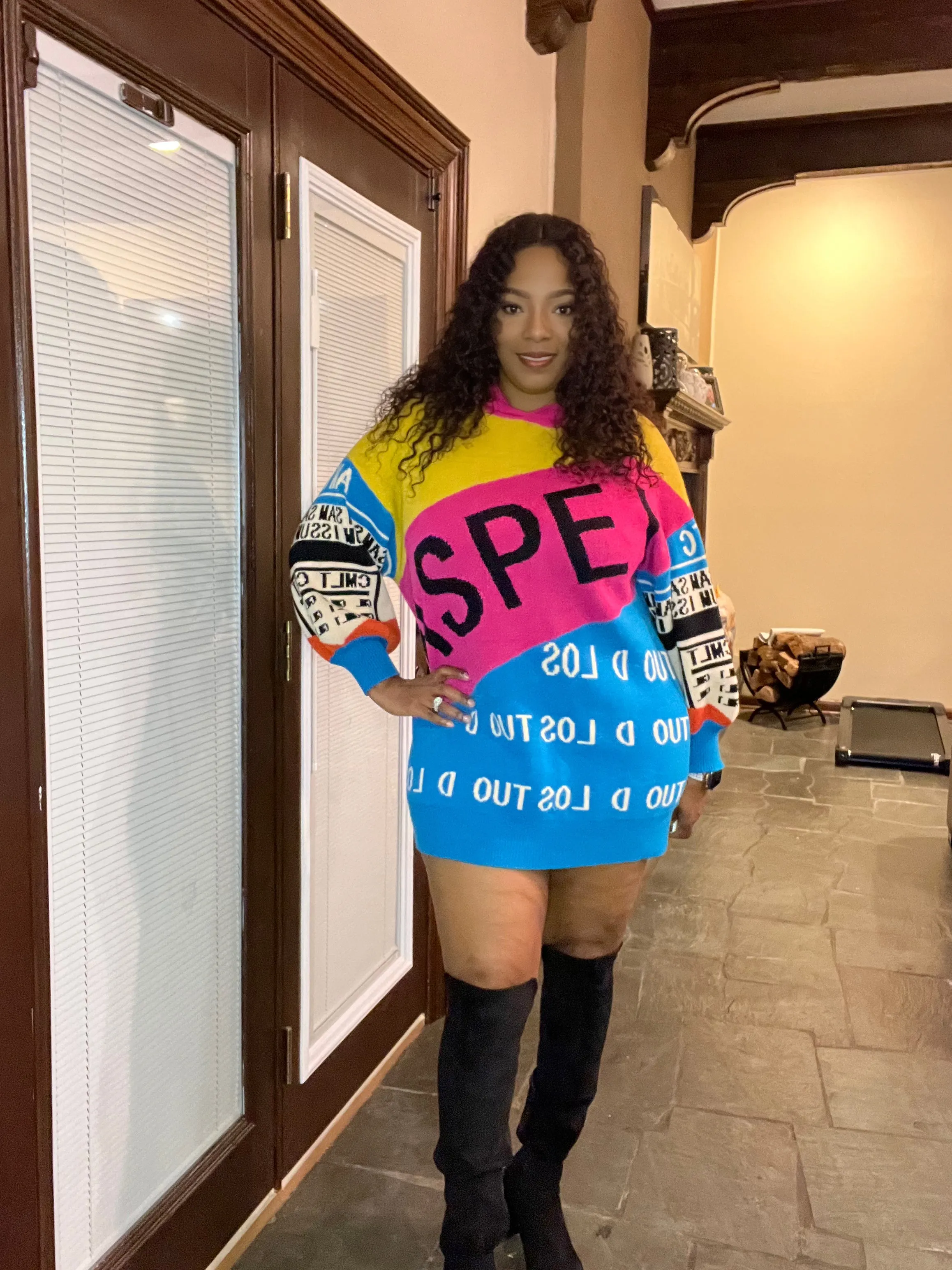 Colorful Sweater Hoodie Dress