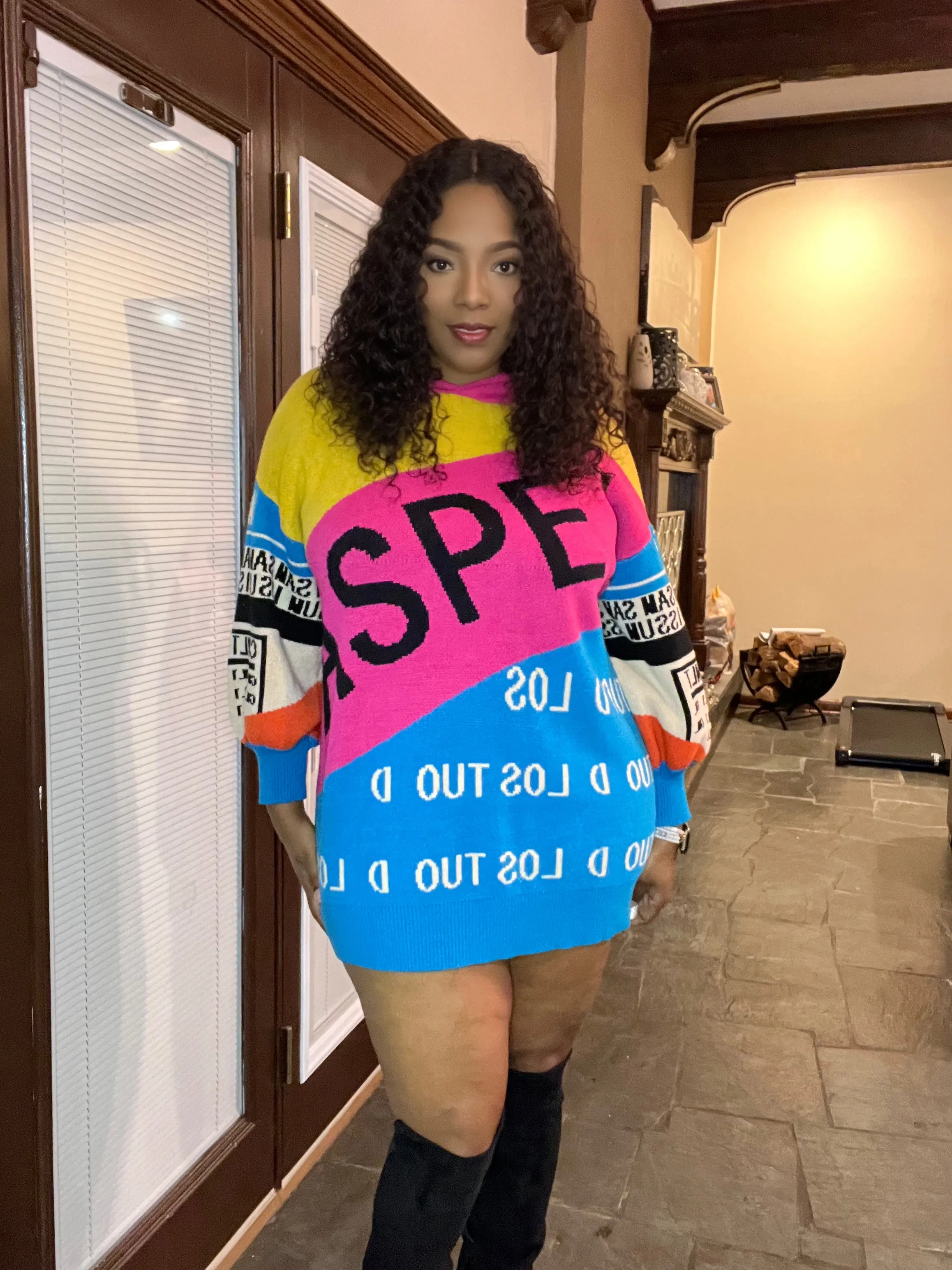 Colorful Sweater Hoodie Dress