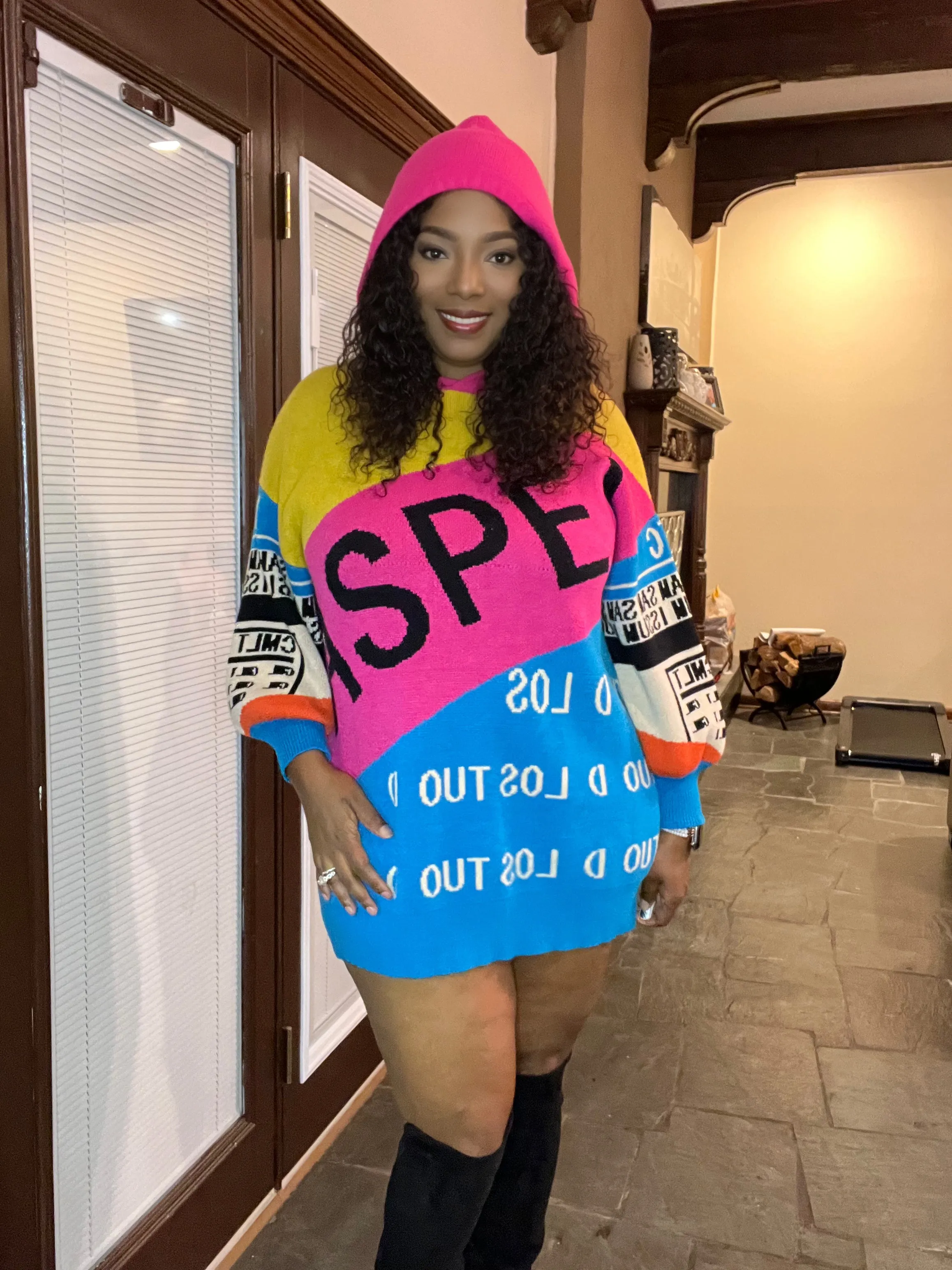 Colorful Sweater Hoodie Dress