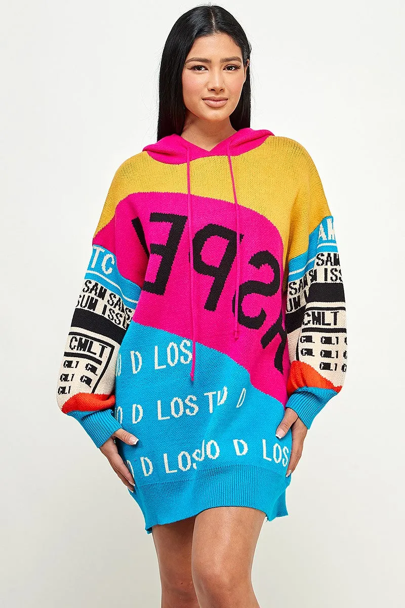 Colorful Sweater Hoodie Dress