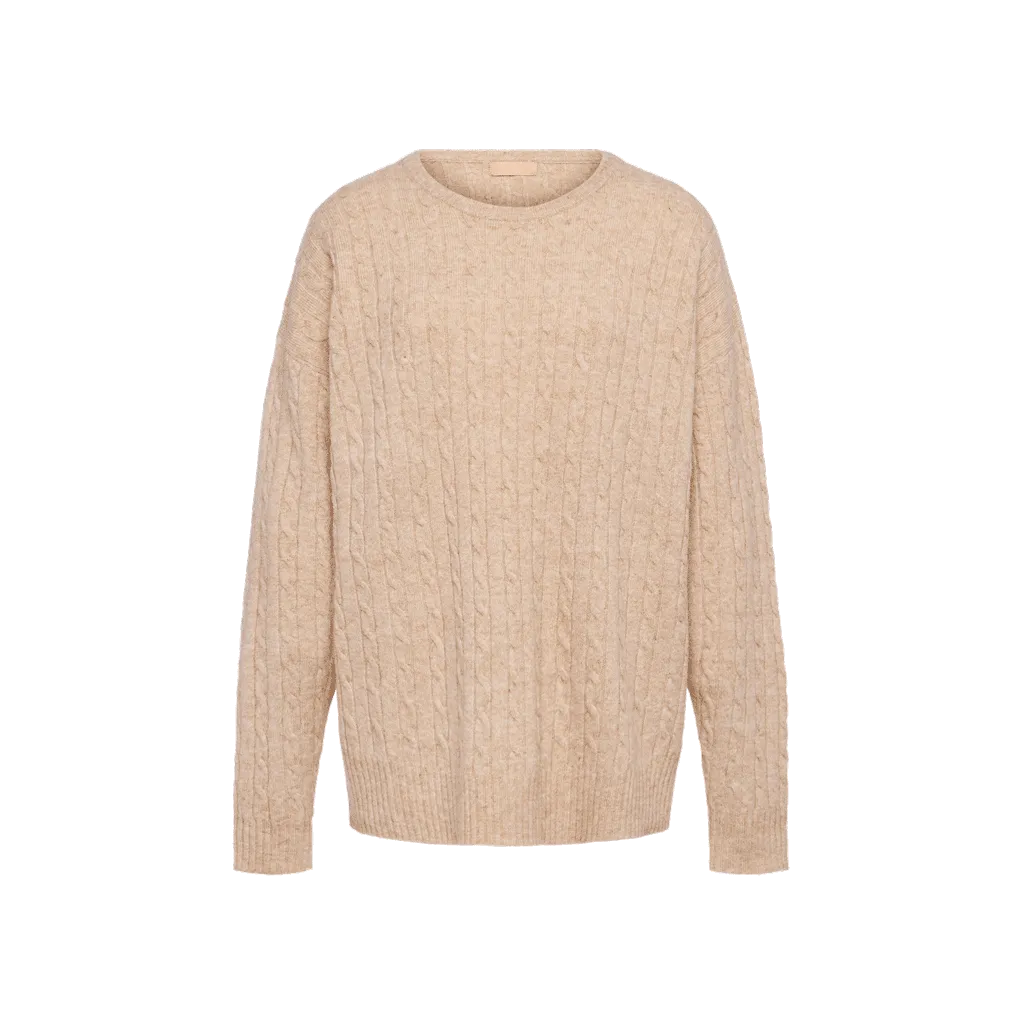 Cozy Knit Cable Crewneck Sweater | Heather Oat