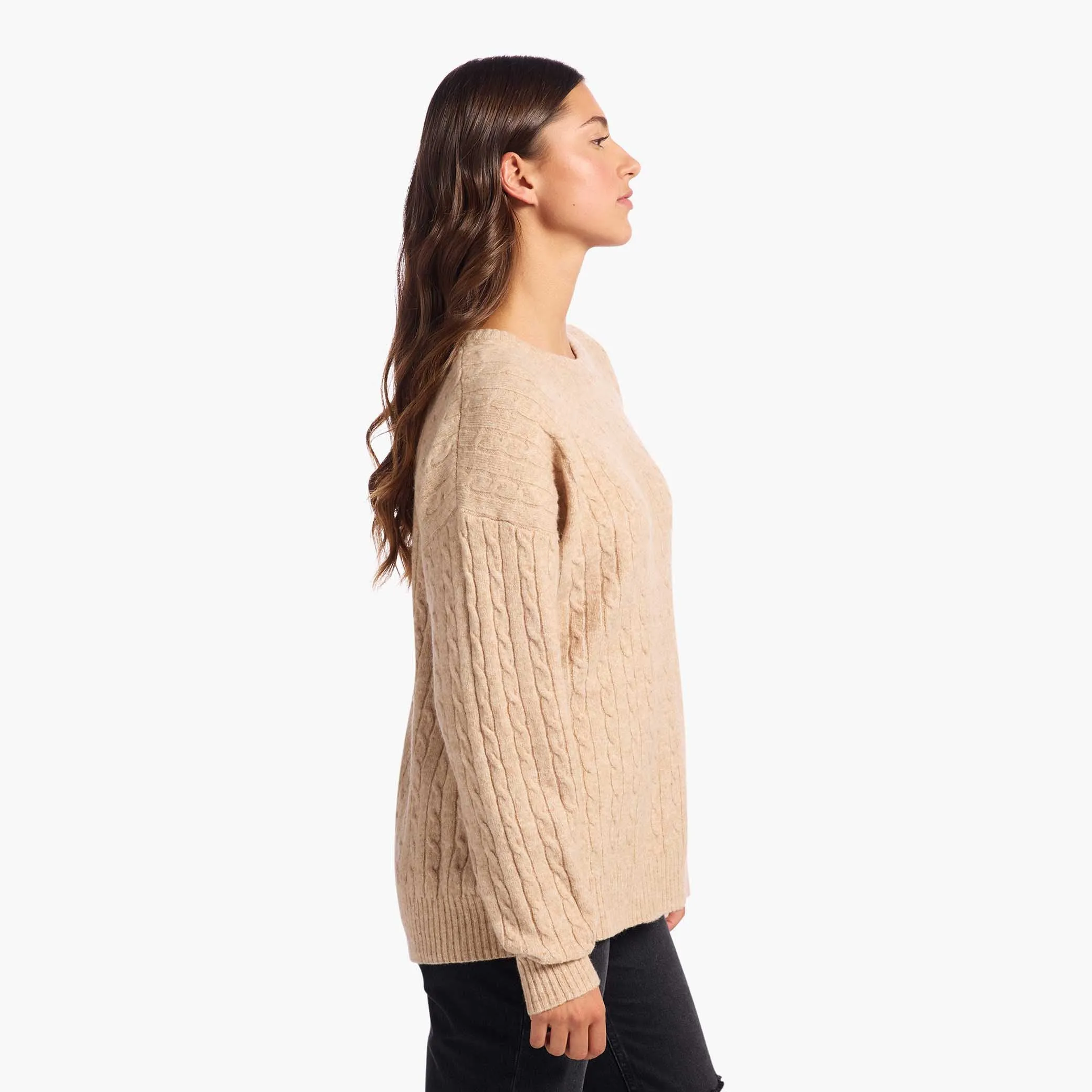 Cozy Knit Cable Crewneck Sweater | Heather Oat