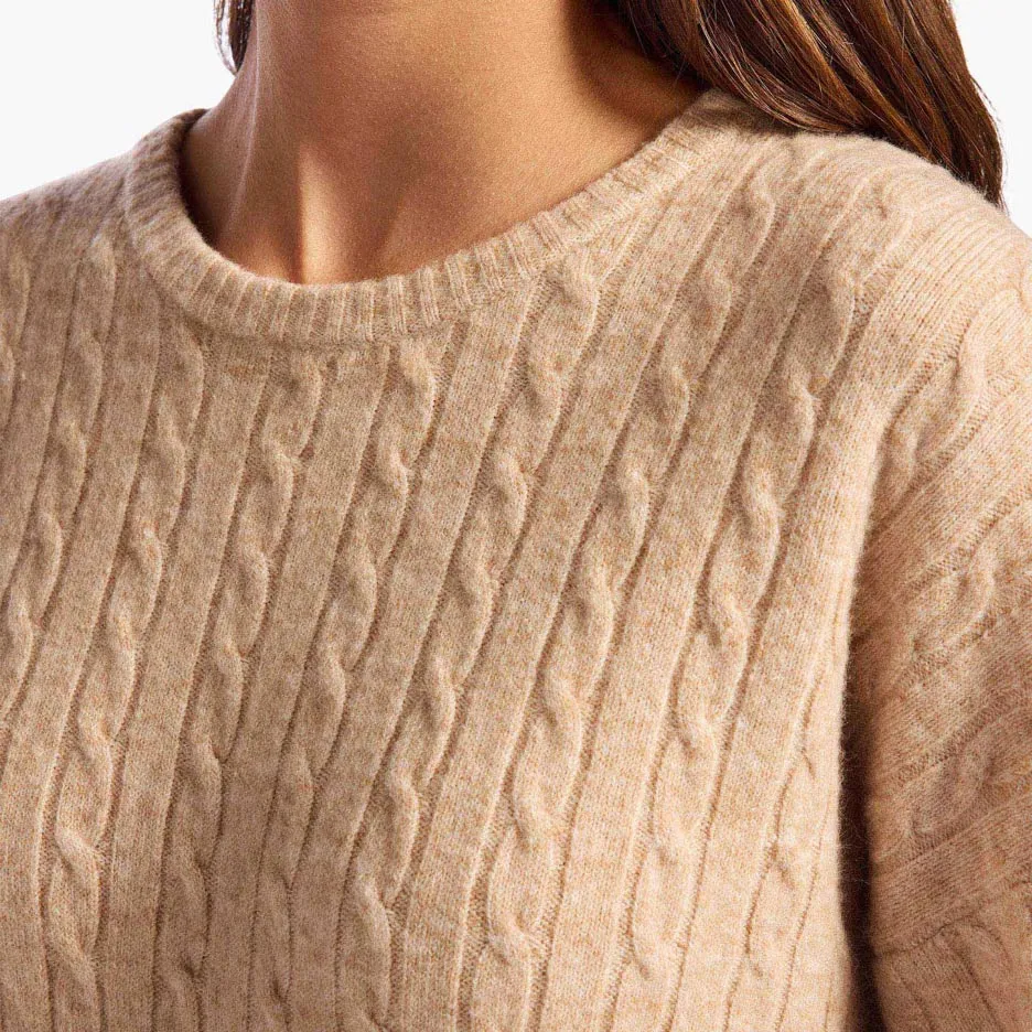 Cozy Knit Cable Crewneck Sweater | Heather Oat