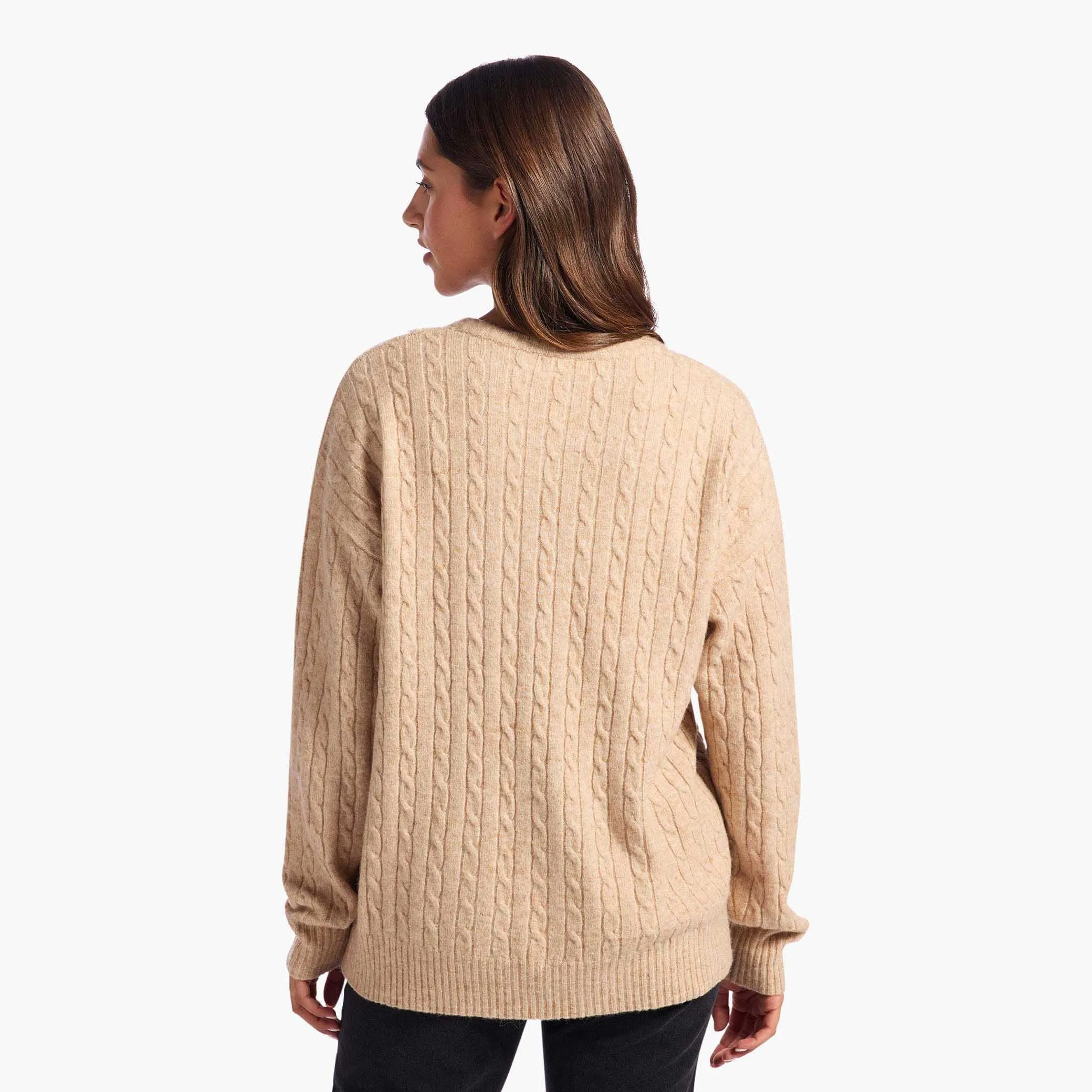 Cozy Knit Cable Crewneck Sweater | Heather Oat