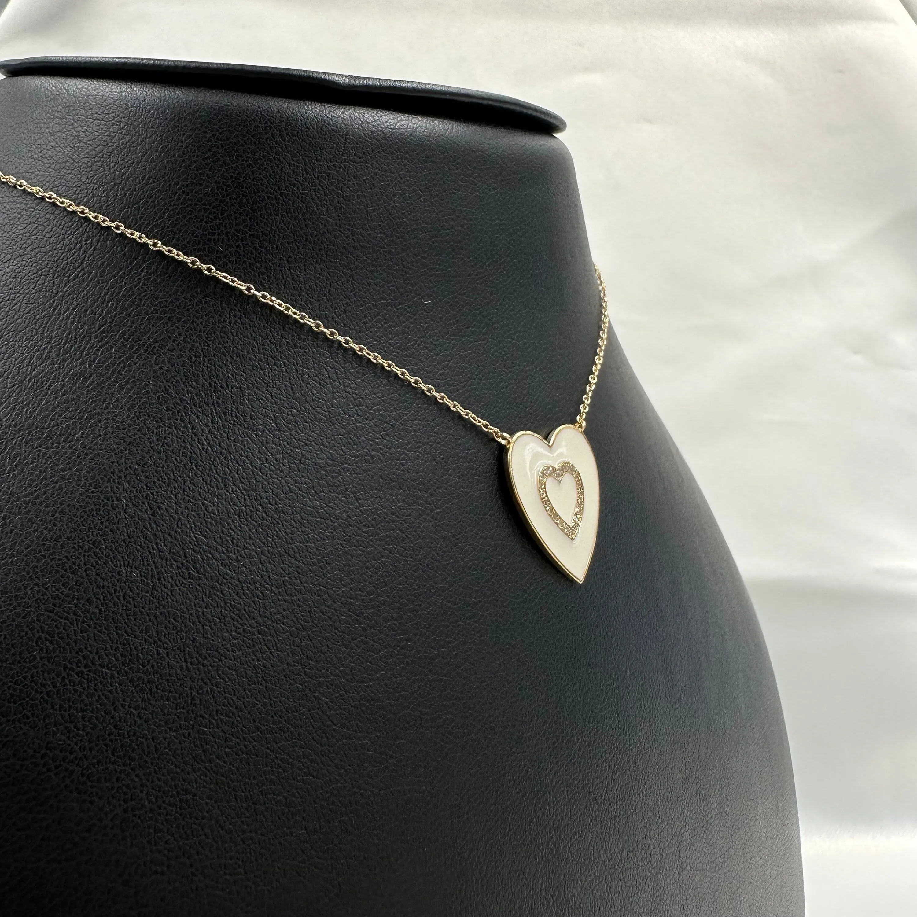 Diamond Heart Black Enamel Necklace