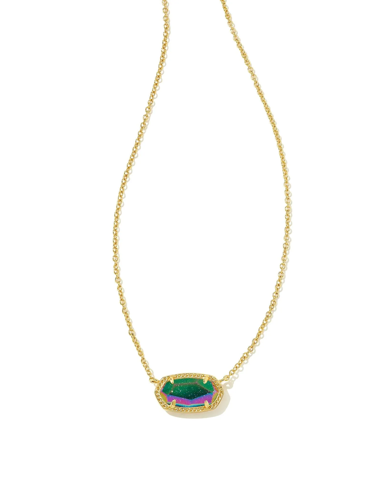 Elisa Pendant Necklace in Gold Iridescent Blue Goldstone