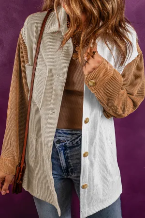 ellie corduroy colorblock loose shacket - multicolour/ green ellie corduroy colorblock loose shacket - multicolour/ green