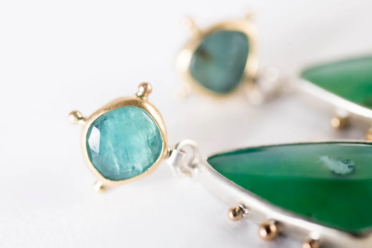 Europa Gem Silica & Grandidierite Earrings in Gold & Silver