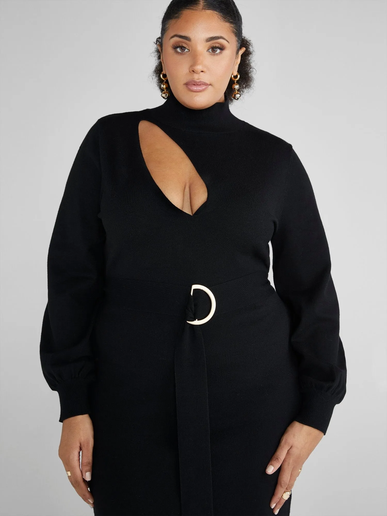 Fashion To Figure - Alisha Cutout Belted Maxi Sweater Dress