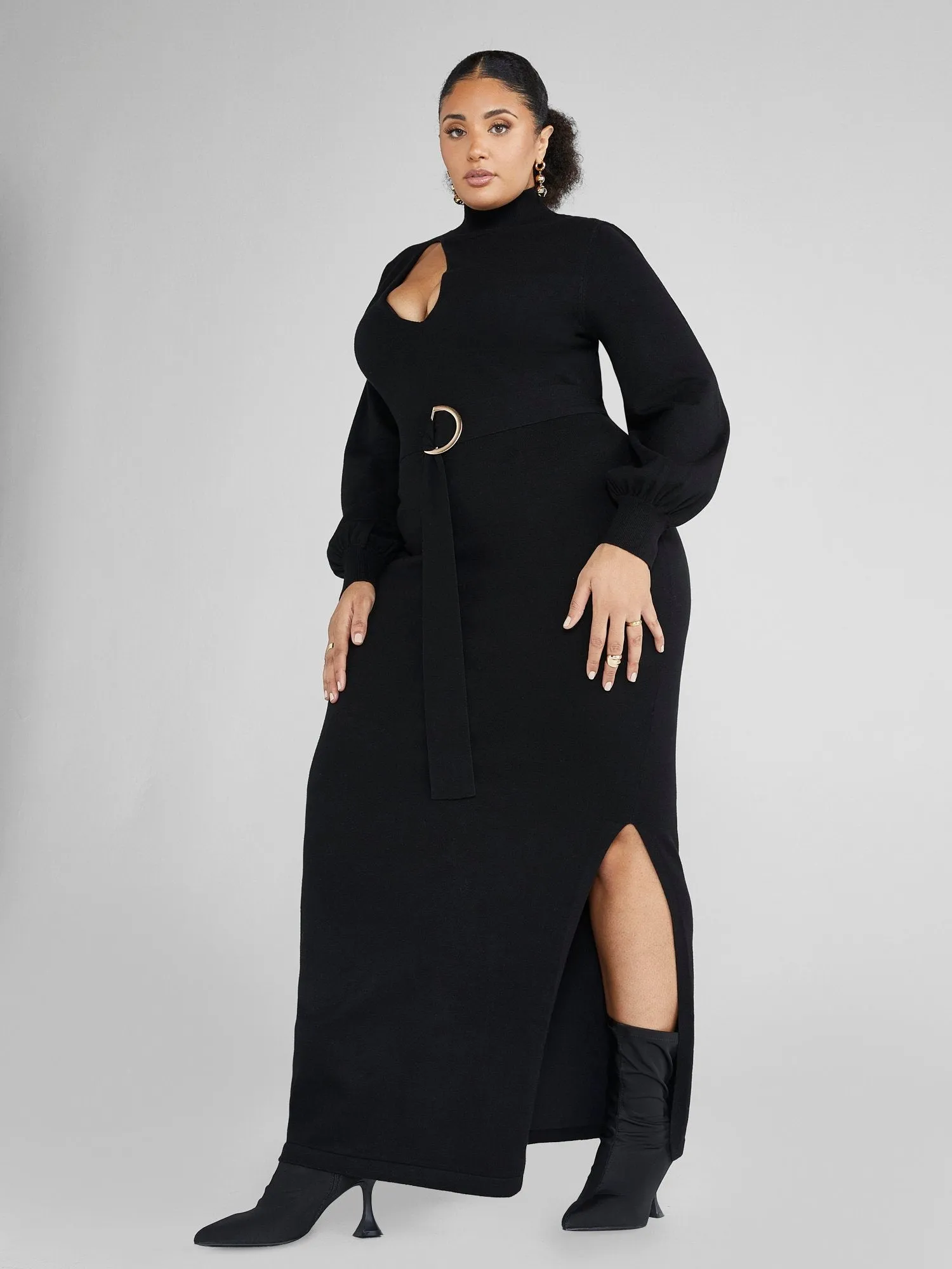 Fashion To Figure - Alisha Cutout Belted Maxi Sweater Dress