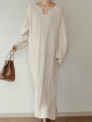Fashionable Notch Collar Loose Casual Dress