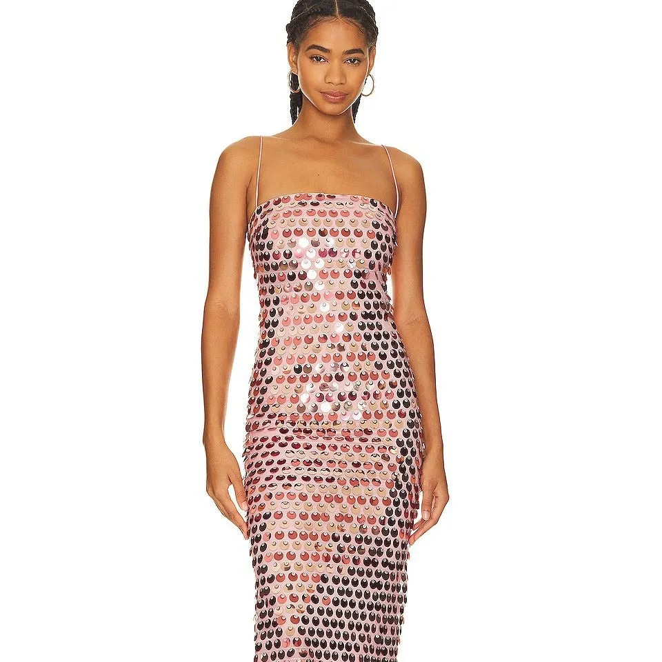 Glittering Tube Top Gold Backless Maxi Dress