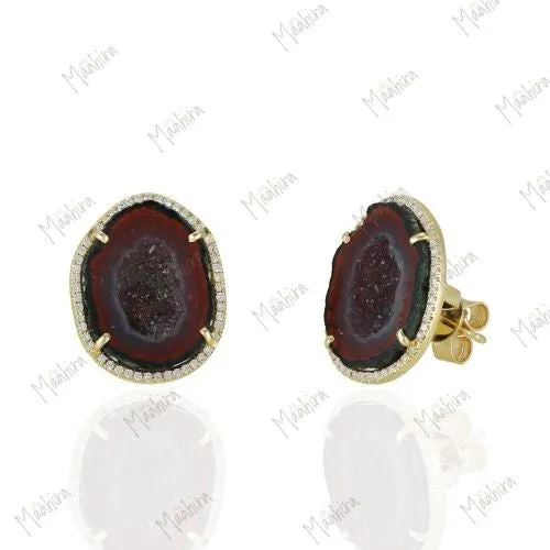 Gorgeous Diamond Cavity Druzy Stud