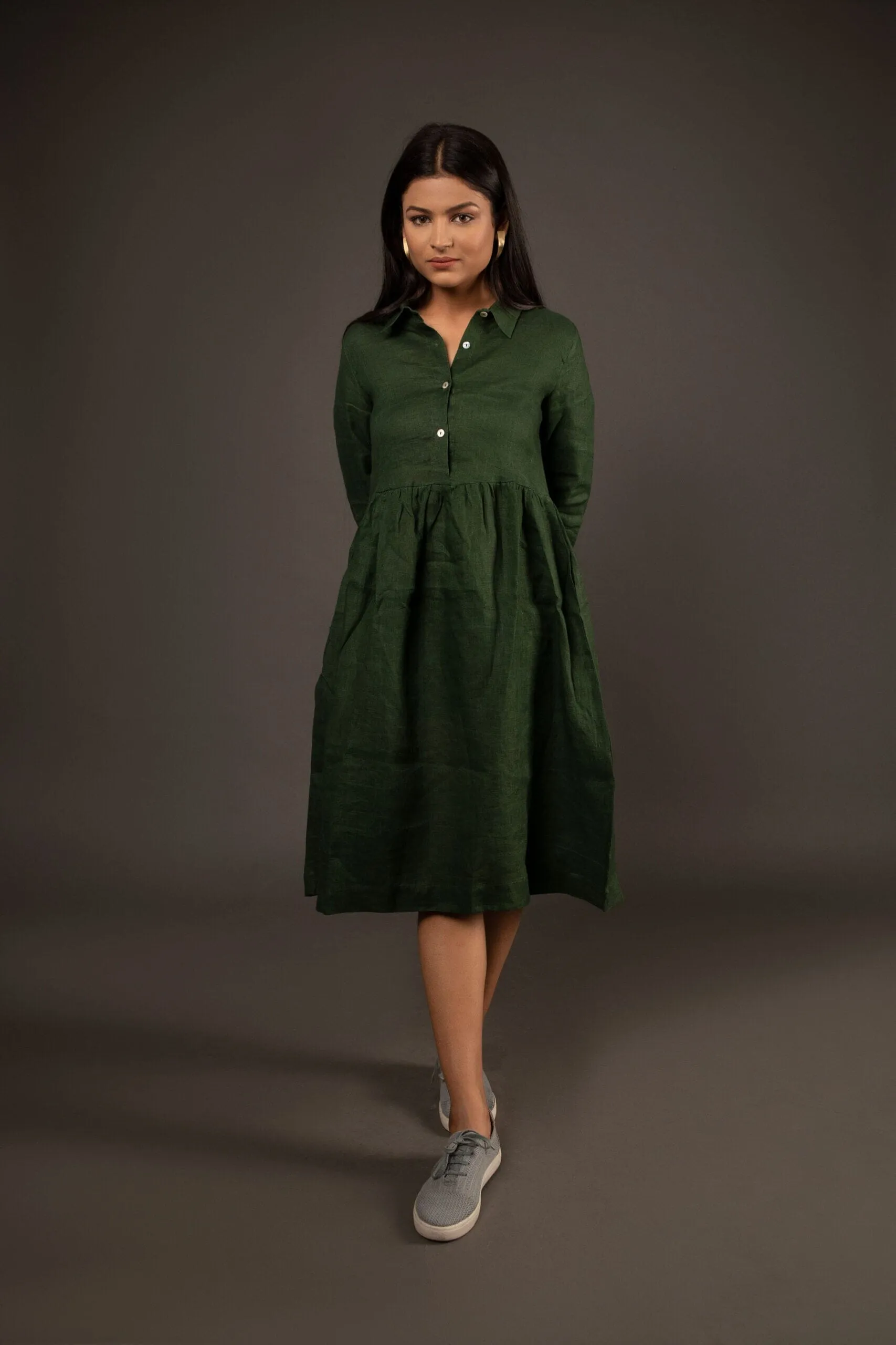 Green Yoke Gathered Dress