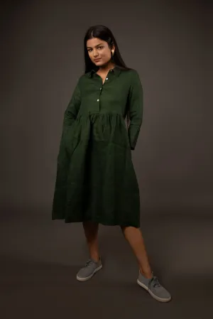Green Yoke Gathered Dress