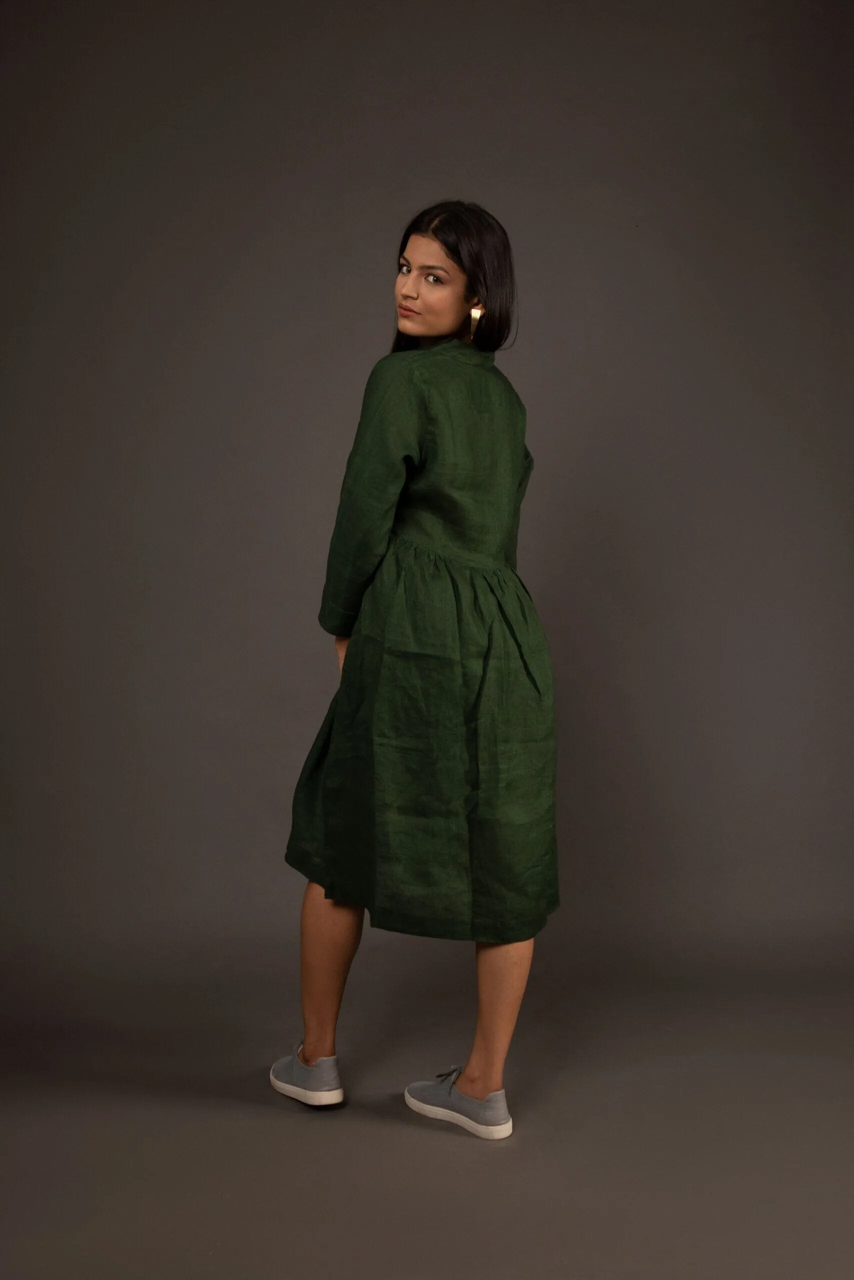 Green Yoke Gathered Dress