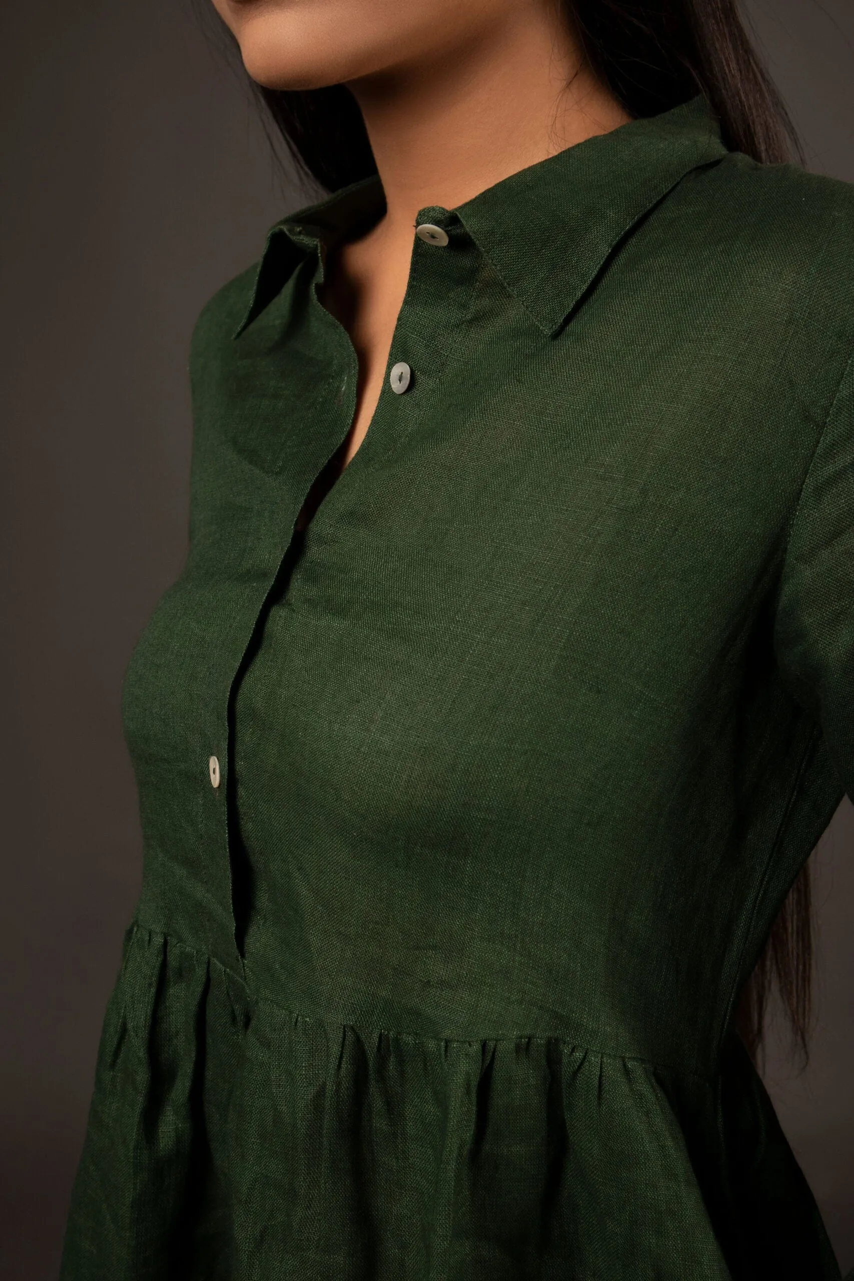 Green Yoke Gathered Dress