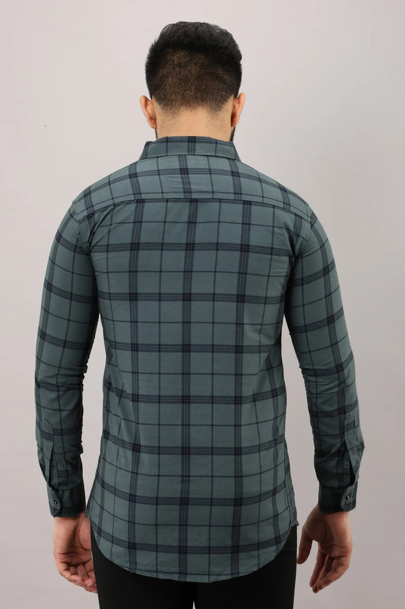 Grey Checkered Pure Cotton Formal Shirt