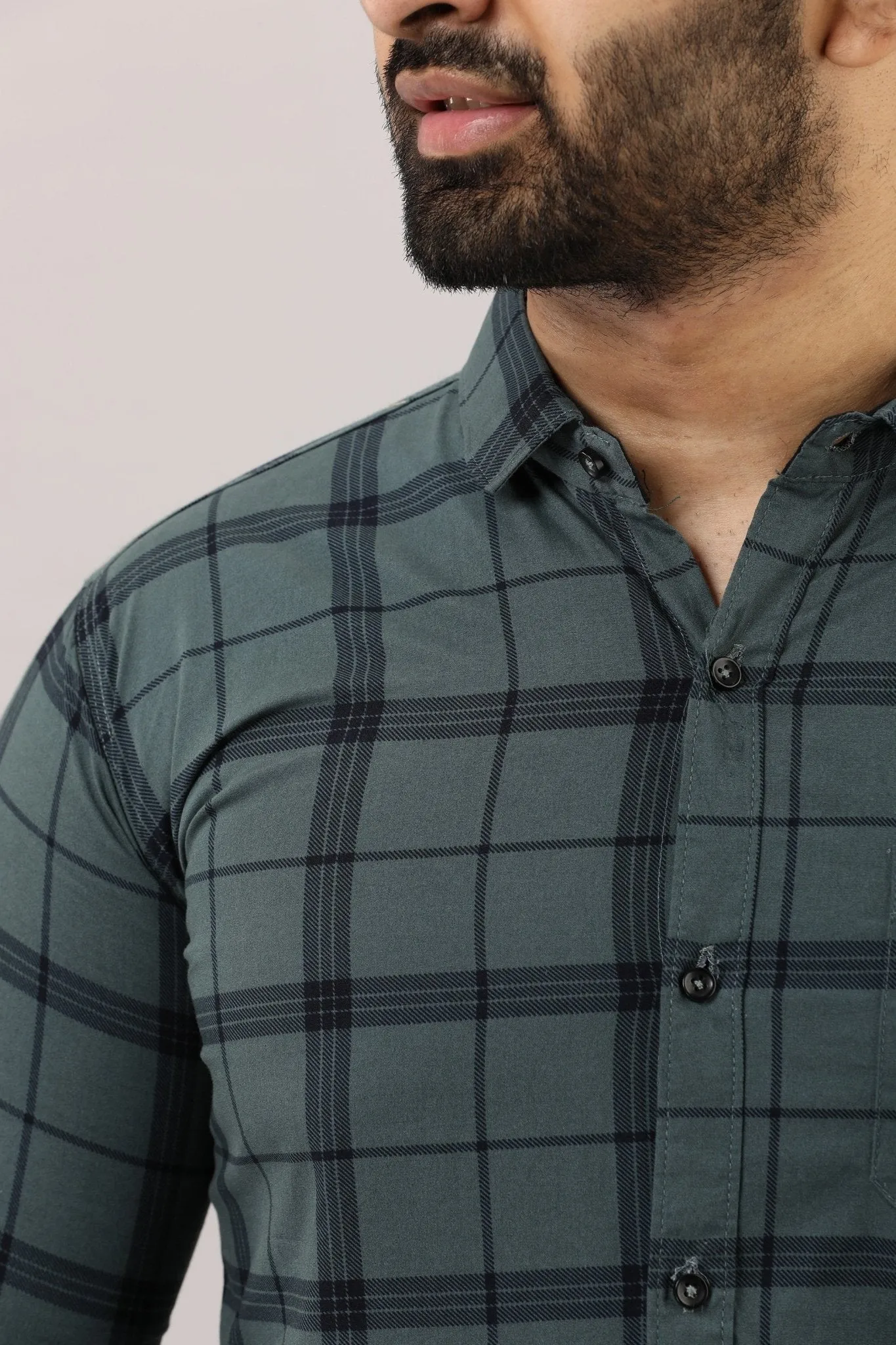 Grey Checkered Pure Cotton Formal Shirt
