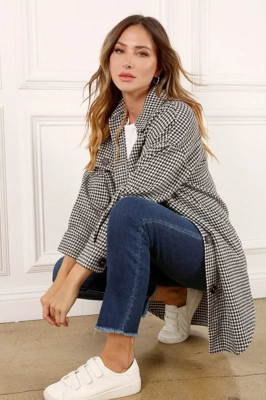 Hound tooth long shacket *Online Only*